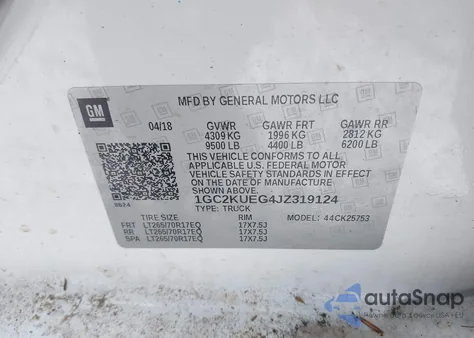 2018 Chevrolet Silverado 2500Hd Wt z USA, uszkodzony, nr VIN 1GC2KUEG4JZ319124